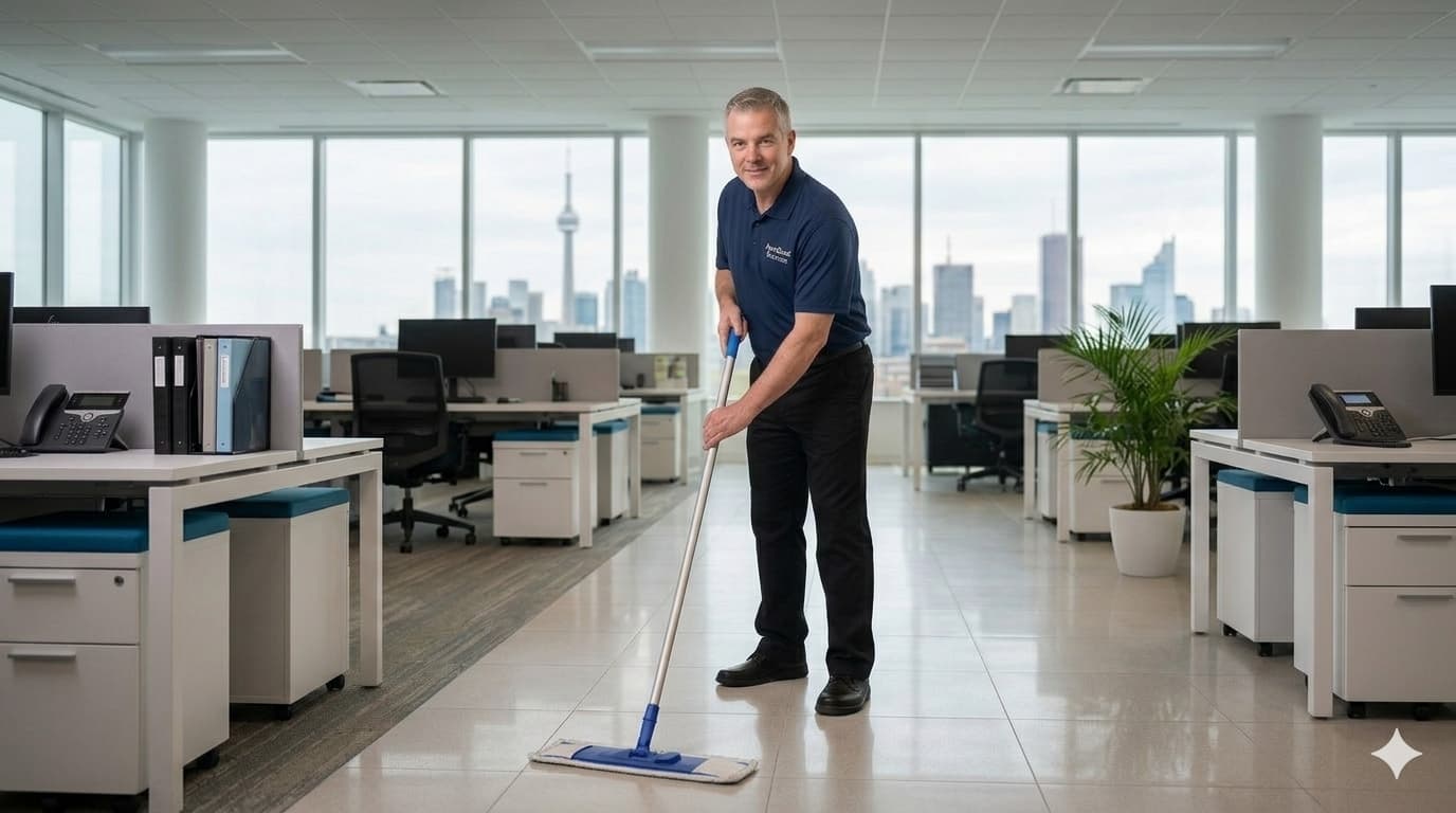 Cleaner working in an office environment